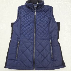 Andrew Marc Womens Vest Size S Navy Blue Full Zip Up Cozy Quilted Lined Layer
